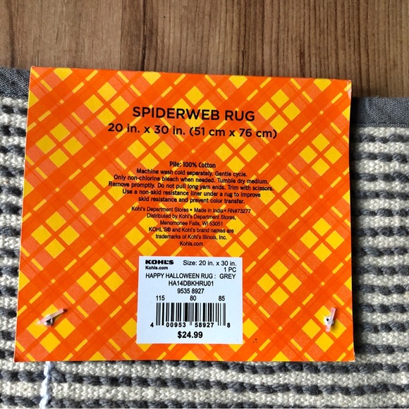 NEW Happy Halloween Spiderweb Rug 20" x 30" Gray Orange - Picture 4 of 14
